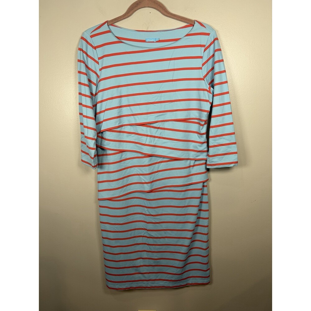 J. McLaughlin Nicola Tiered Dress Size Large Catalina Cloth Stretch Travel Work